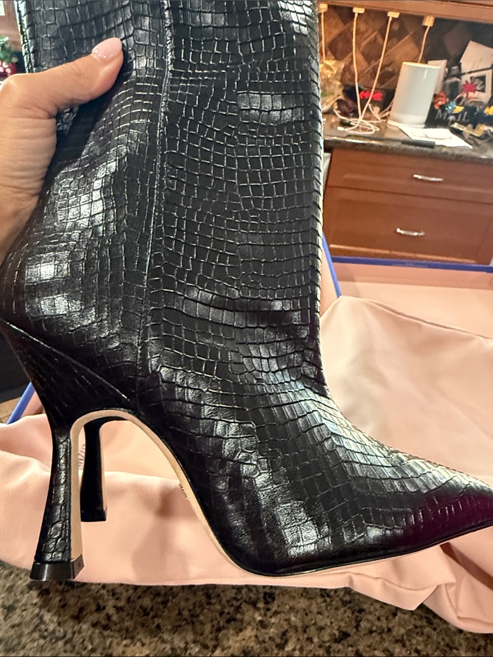 Stuart Whitman Black Croc-Embossed Knee High Stiletto Boot - Picture 4 of 4